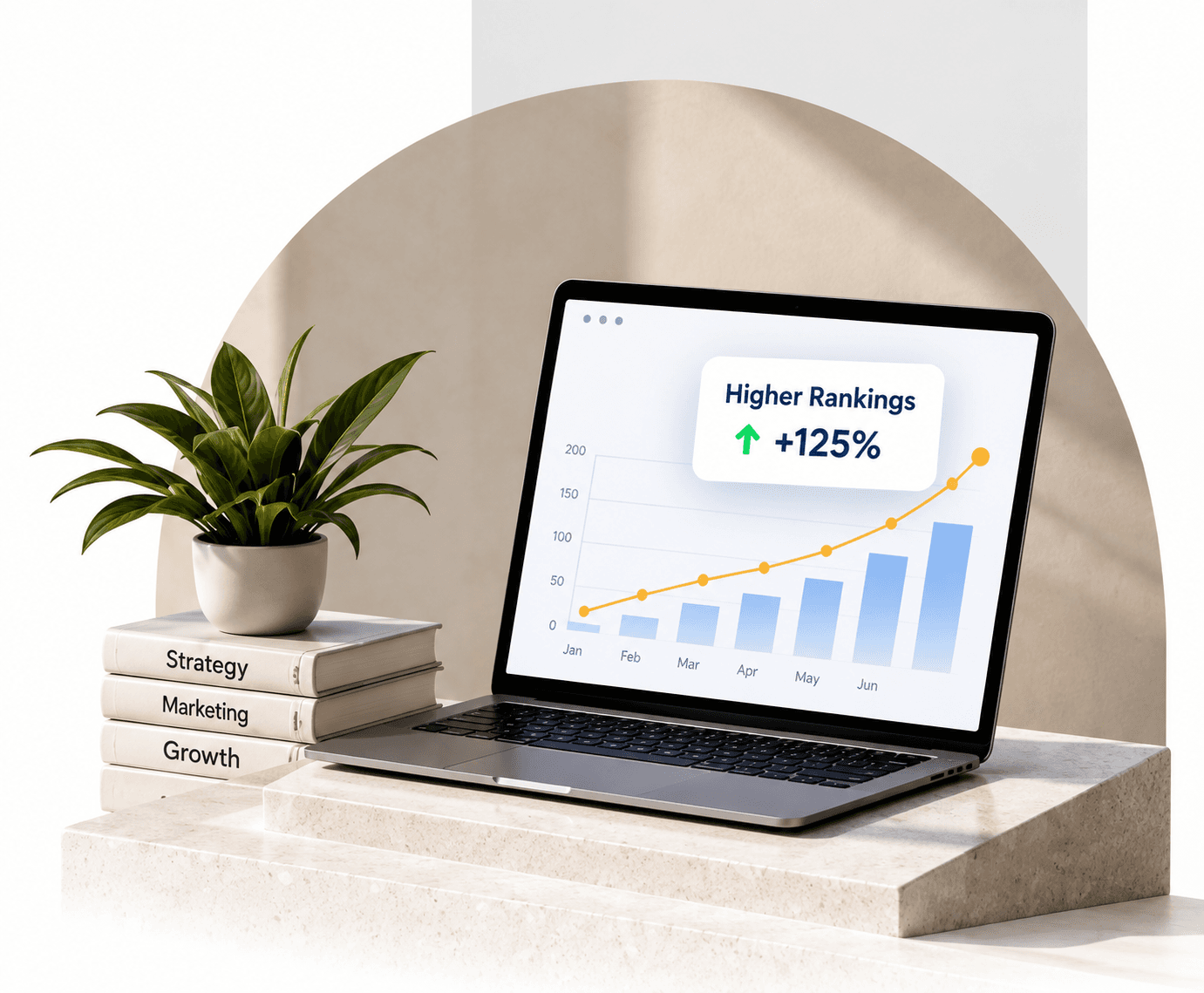 SEO performance growth shown on a laptop