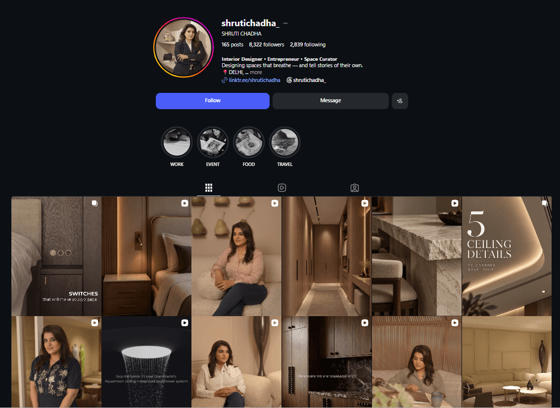 Shruti Chadha Social Media Marketing work